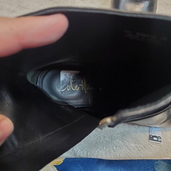 Cole Haan Nike Air Black Leather Strappy Dressy Office Stiletto HIgh Heel Boot 7 - Picture 12 of 13